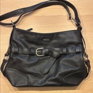 Black Leather Bag with Buckle Detail
